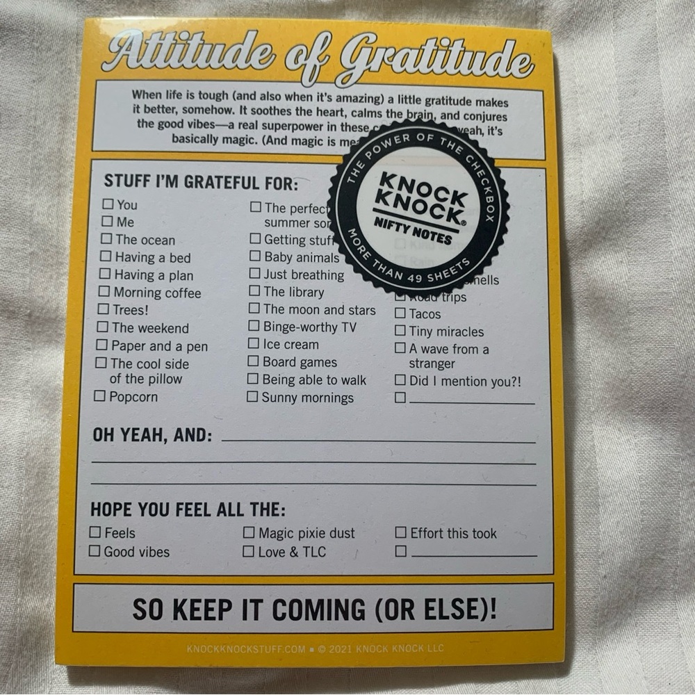 Knock Knock Nifty Notes Attitude of Gratitude